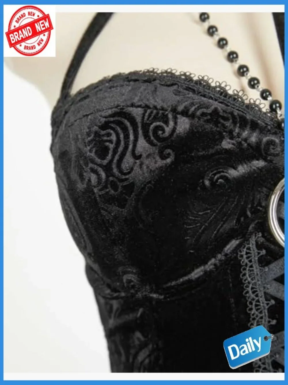 Gothic Corset Top Skirt Set with Net Stockings and Sleeves